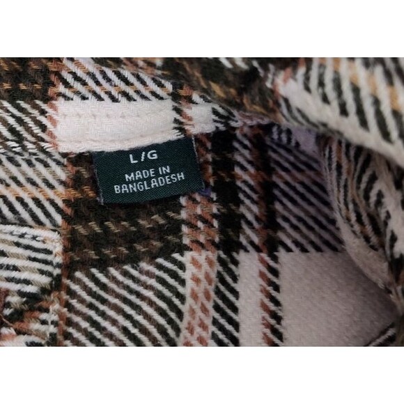 Orvis Heavy Flannel Mens Sz L Shirt Plaid Button Up Green Cream w Side Pockets - Picture 8 of 12